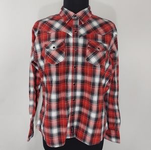 Wrangler Top Western Snap Button Collar Plaid Larg